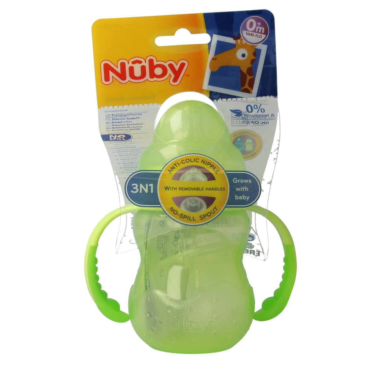 Nuby Trainingsfles anti lekspeen & lektuit 0+ assorti 1.00 Stuks