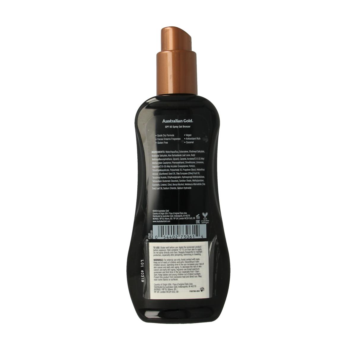 Australian Gold Spray gel bronzer SPF50 237.00 Milliliter