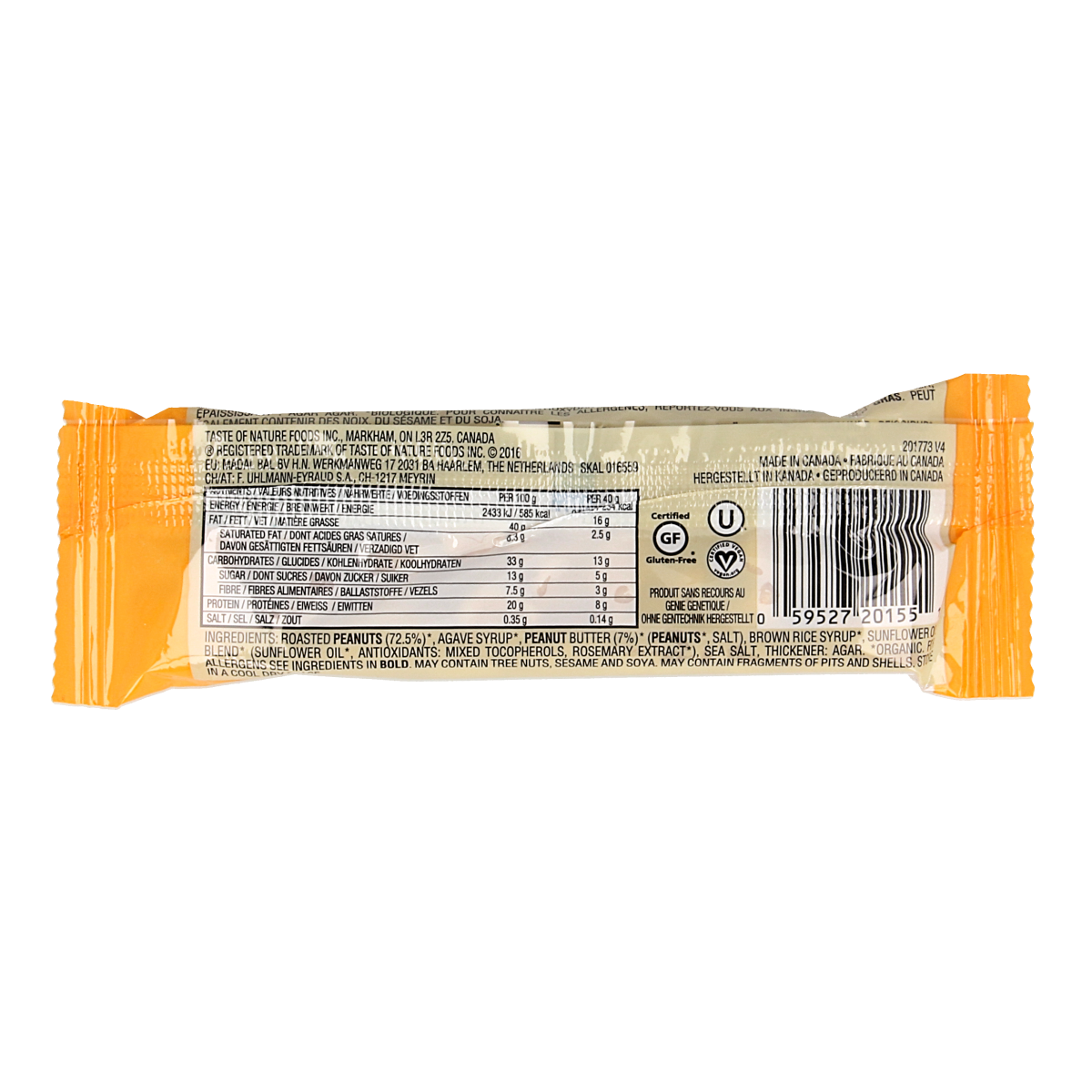 Taste Of Nature Peanut granenreep bio 40.00 Gram