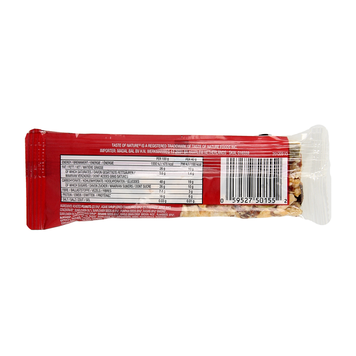 Taste Of Nature Cranberry granenreep  bio 40.00 Gram