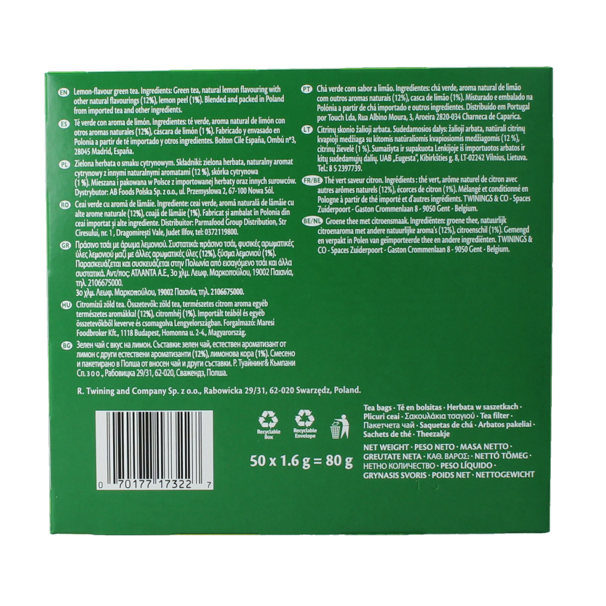 Twinings Green lemon envelop 50.00 Zakjes