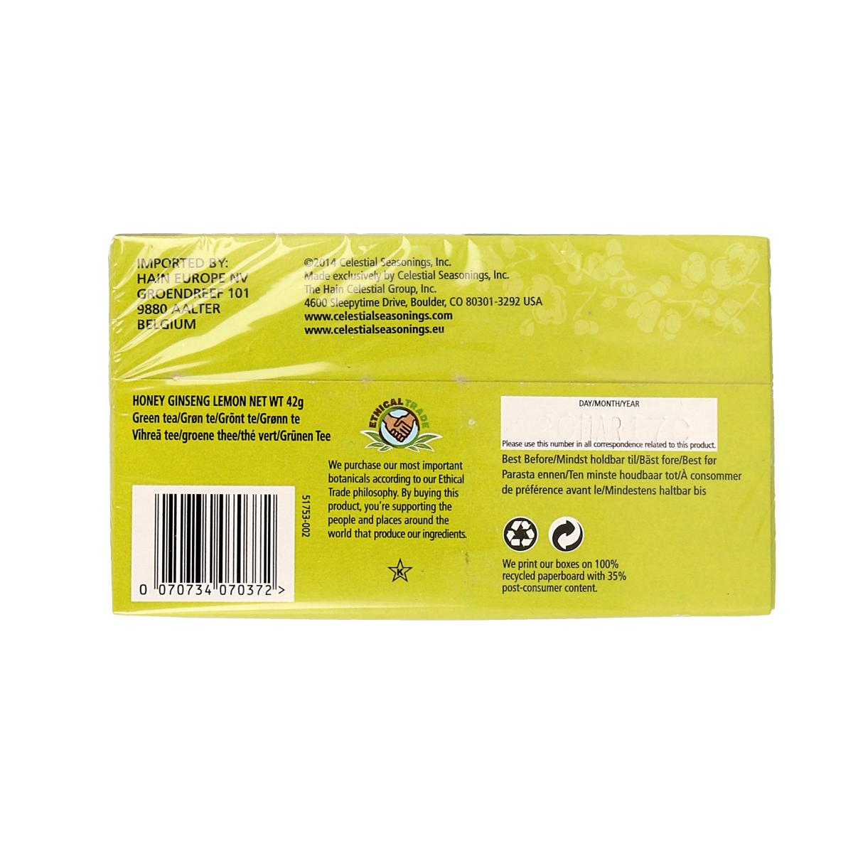 Celestial Season Honey lemon ginseng green tea  20.00 Zakjes