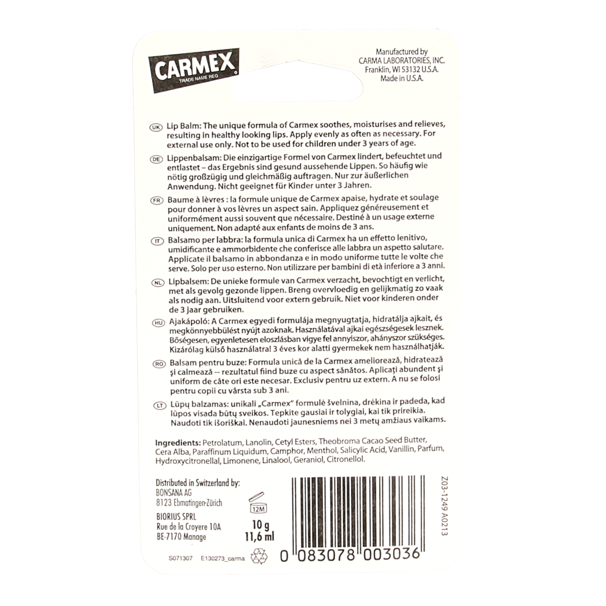 Carmex  Lip balm classic tube 10.00 Gram
