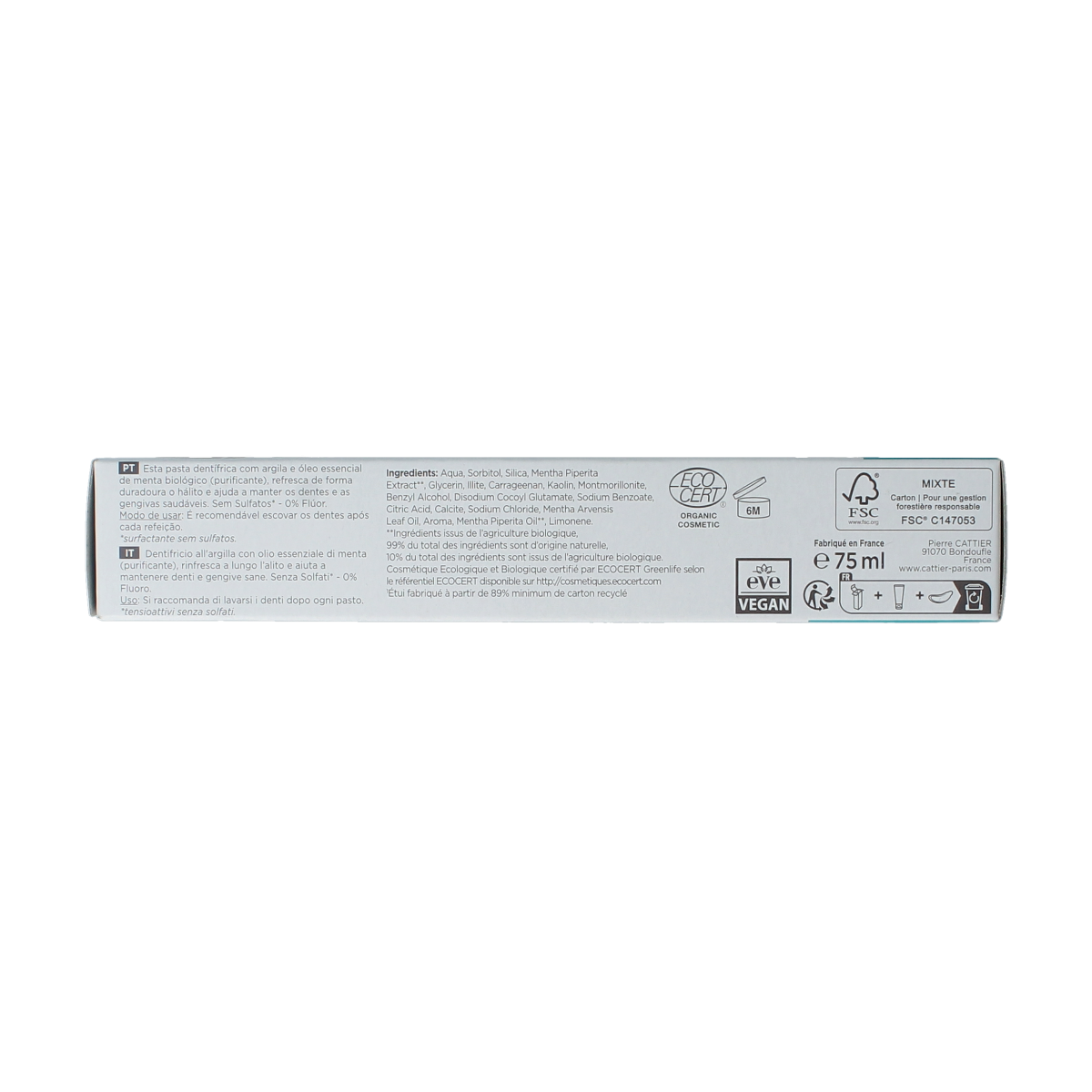Cattier Tandpasta munt 75.00 Milliliter