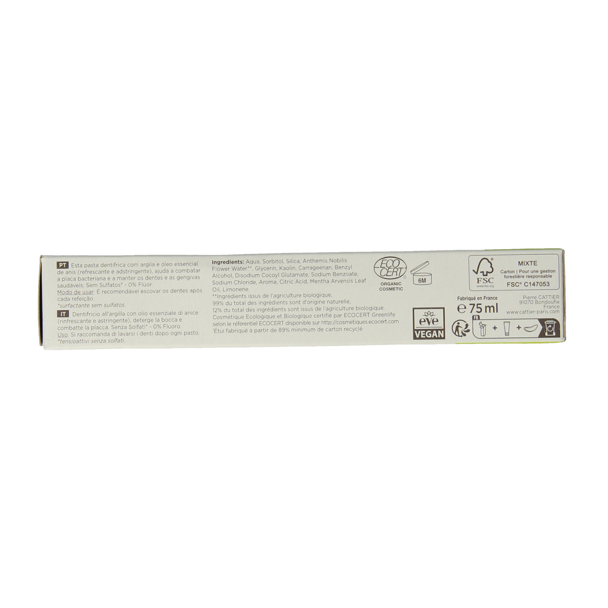 Cattier Tandpasta anijs 75.00 Milliliter