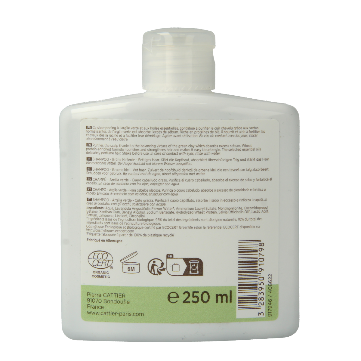 Cattier Shampoo vet haar groene klei 250.00 Milliliter