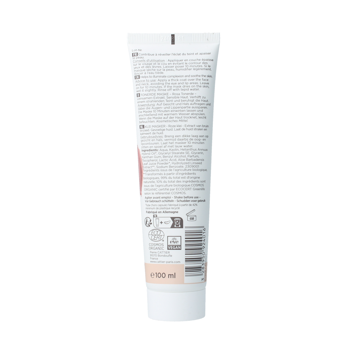 Cattier Roze klei masker aloe 100.00 Milliliter