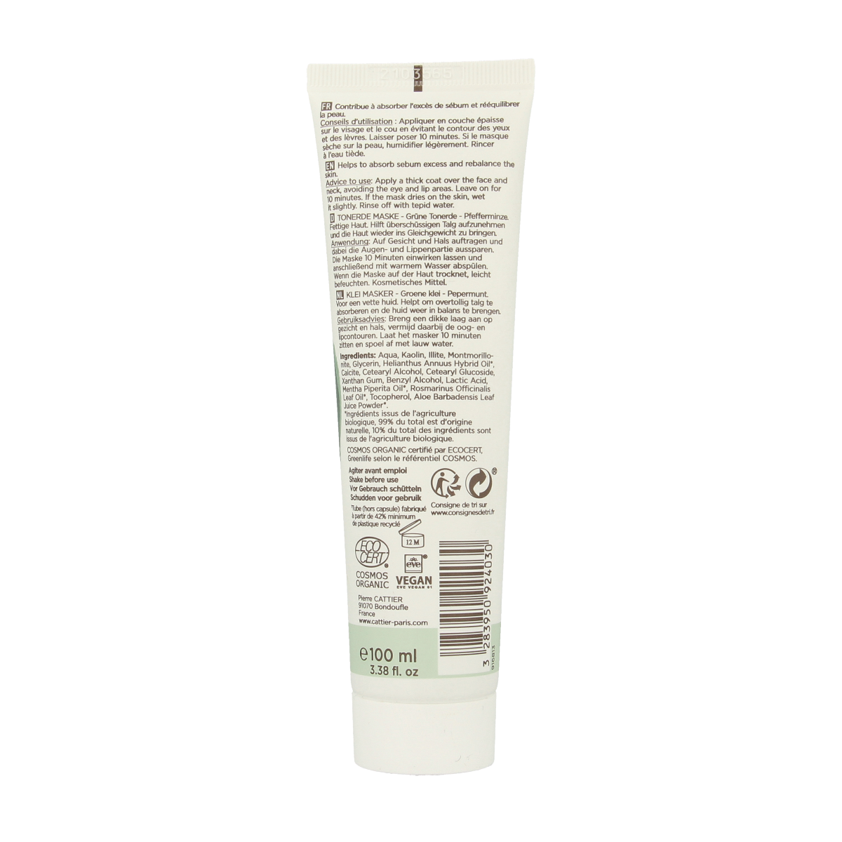 Cattier Groene klei masker munt 100.00 Milliliter