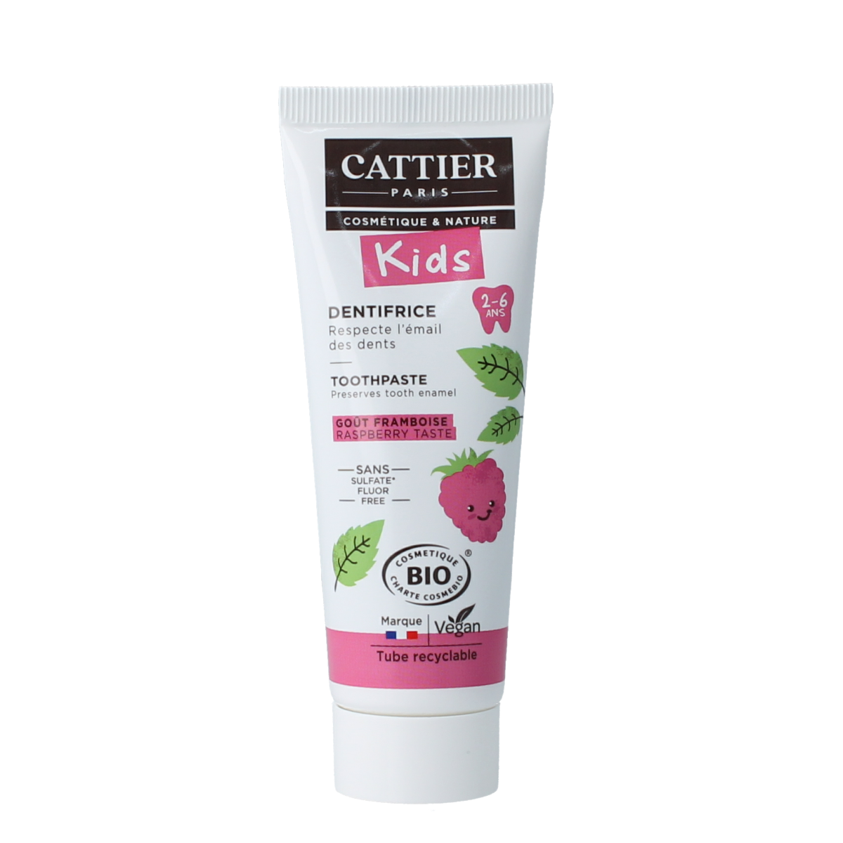Cattier Tandpasta framboos 2-6 jaar 50.00 Milliliter