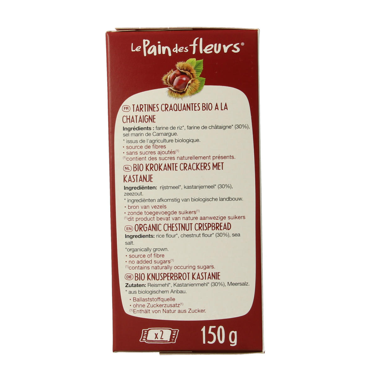 Pain Des Fleurs Krokante crackers kastanje glutenvrij bio 150.00 Gram
