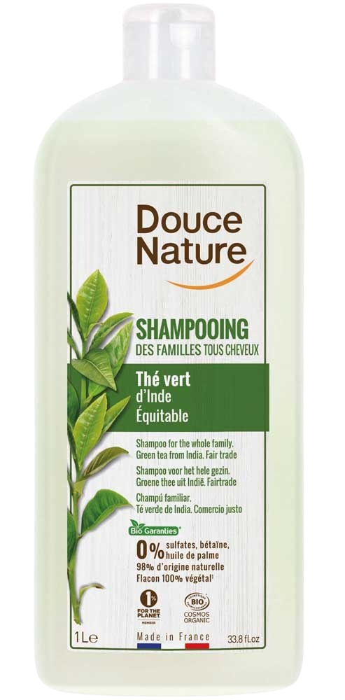 Douce Nature Shampoo glanzend haar met groene thee familie bio 1.00 Liter