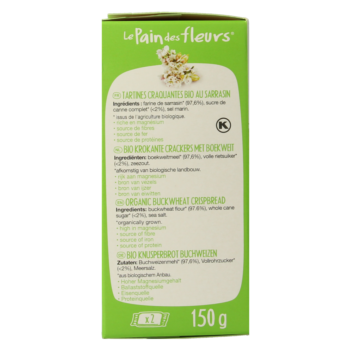 Pain Des Fleurs Krokante crackers boekweit glutenvrij bio 150.00 Gram