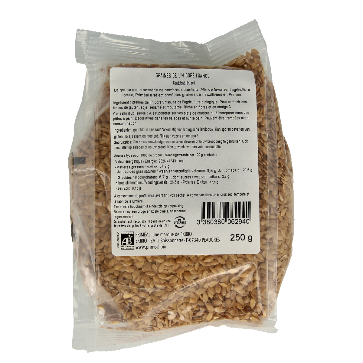 Primeal Lijnzaad goud bio 250.00 Gram