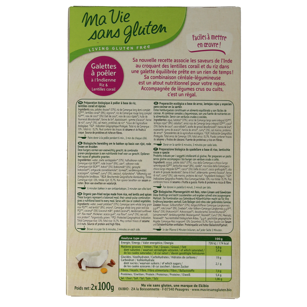 Ma Vie Sans Indiase rijstburgers 2 x 100g vegan glutenvrij bio 2.00 Stuks