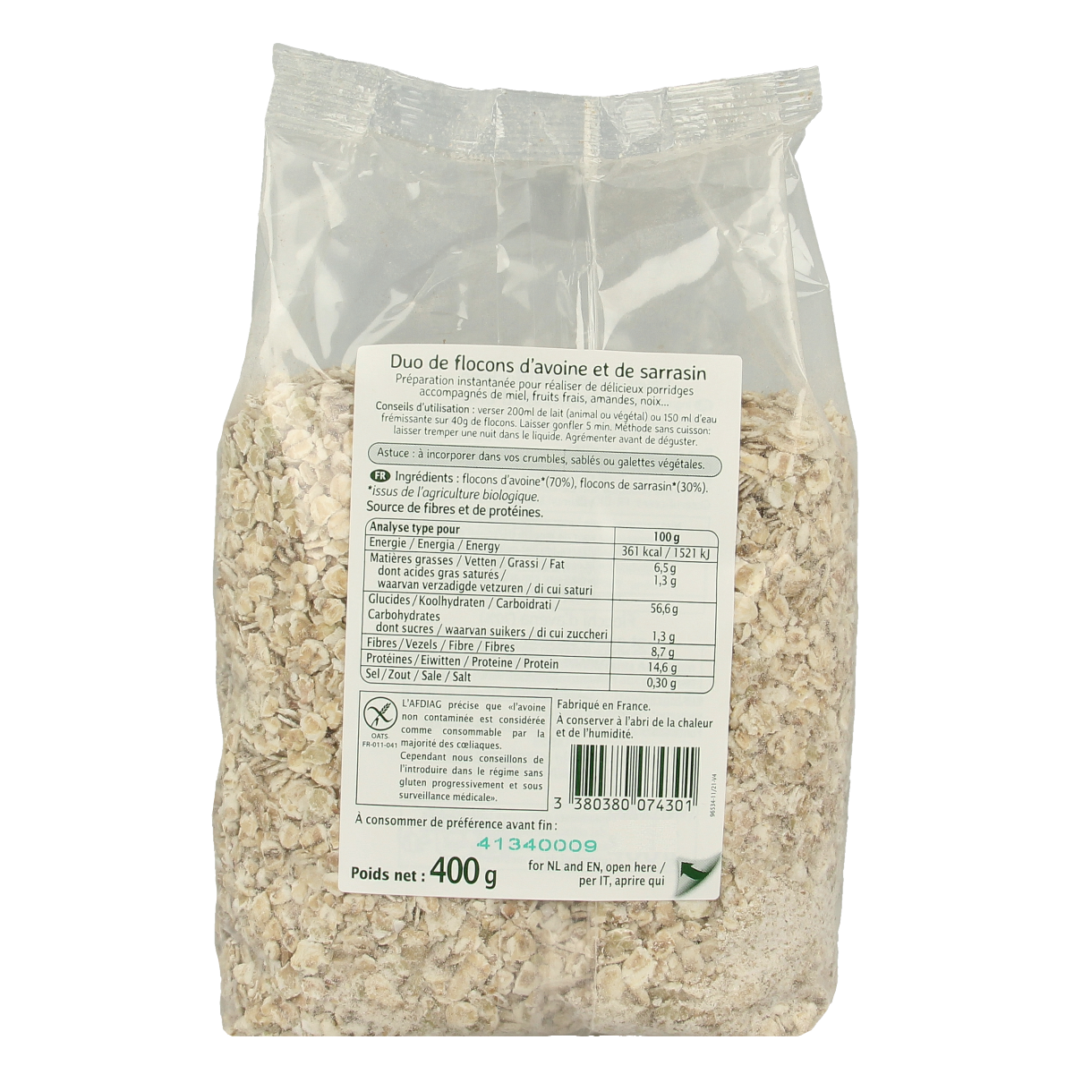 Ma Vie Sans Haver en boekweit vlokken glutenvrij bio 400.00 Gram