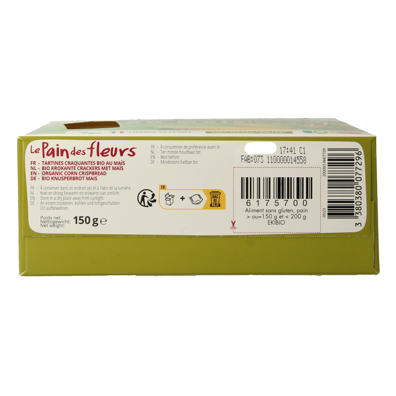 Pain Des Fleurs Krokante crackers mais glutenvrij bio 150 Gram