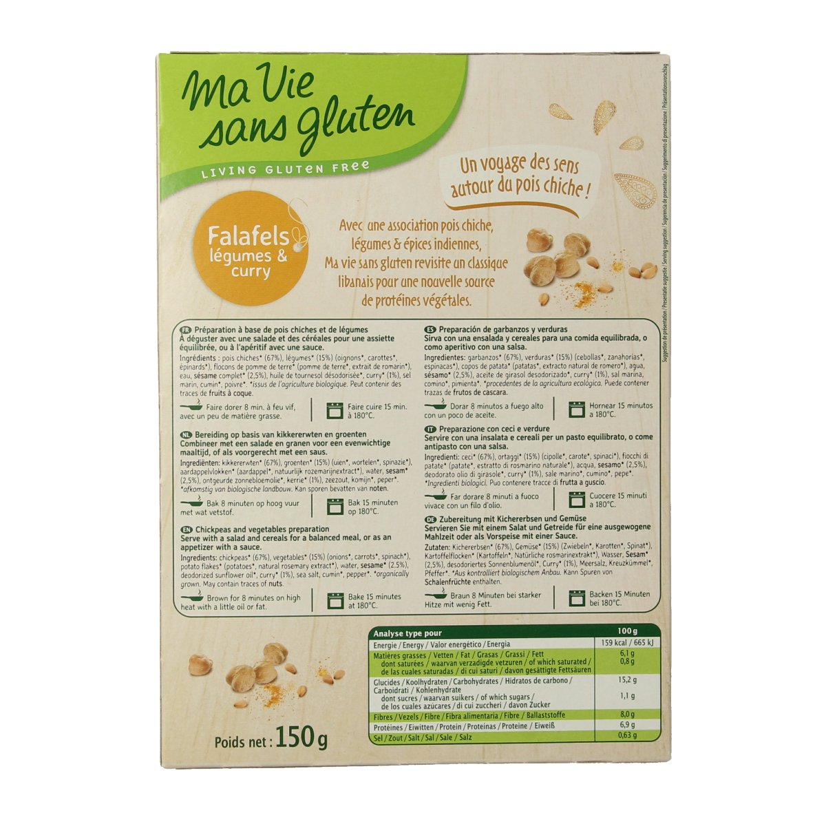 Ma Vie Sans Falafel met groente & curry glutenvrij bio 150.00 Gram