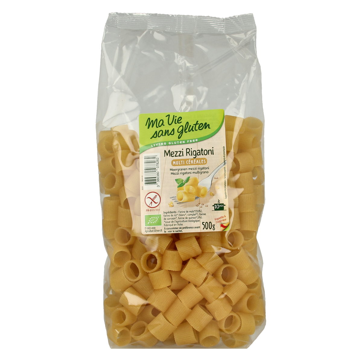 Ma Vie Sans Meergranen mezzi rigatoni pasta glutenvrij bio 500.00 Gram