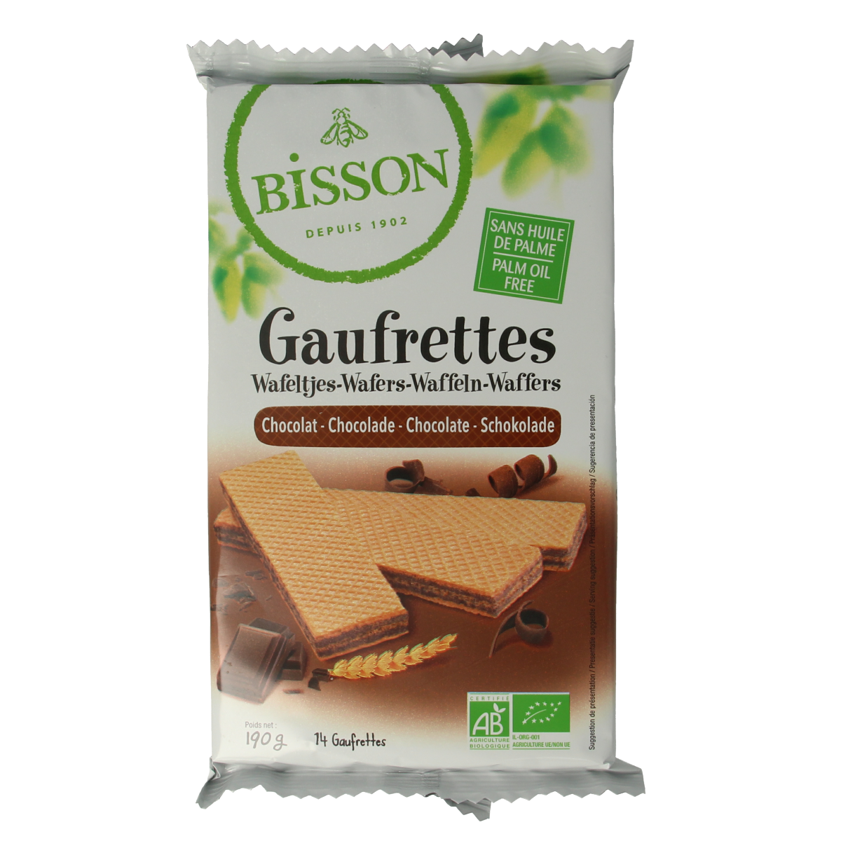 Bisson Chocolade wafels gaufrettes bio 190.00 Gram
