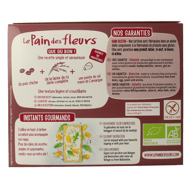 Pain Des Fleurs Krokante crackers kikkererwten glutenvrij bio 150 Gram