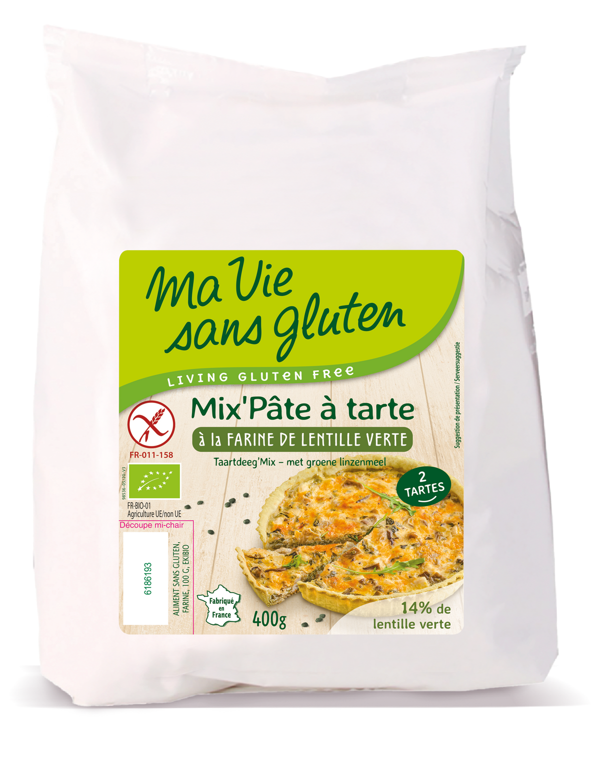 Ma Vie Sans Taartdeegmix zoet en hartig glutenvrij bio 400.00 Gram