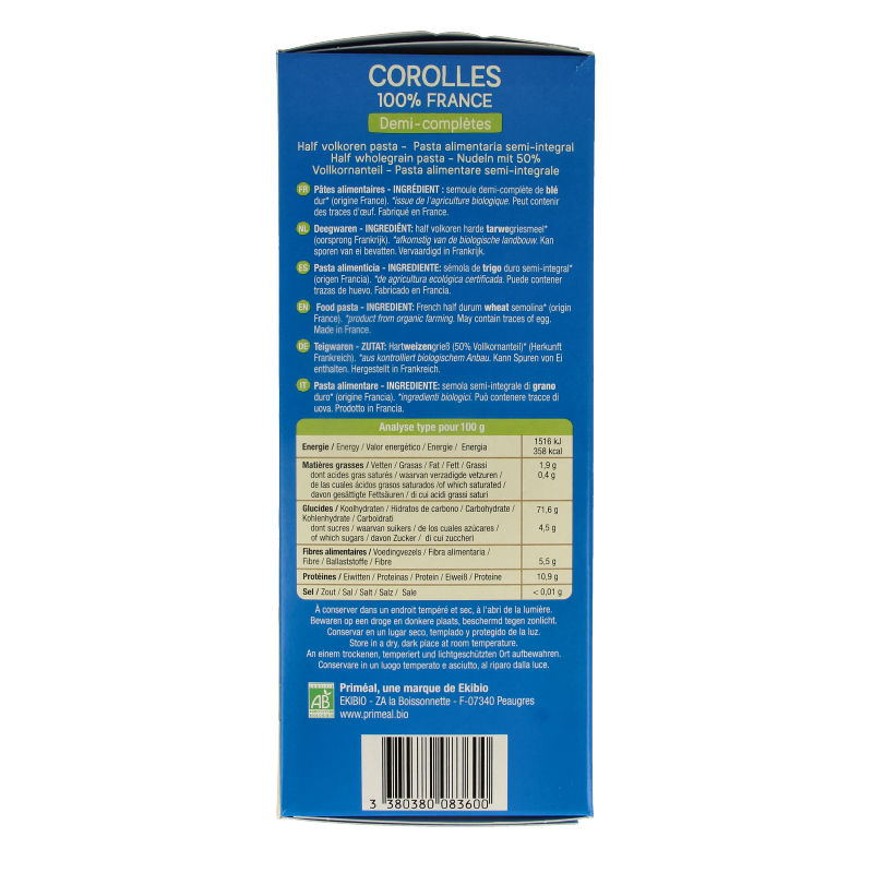 Primeal Corolle halfvolkoren pasta bio 400 Gram