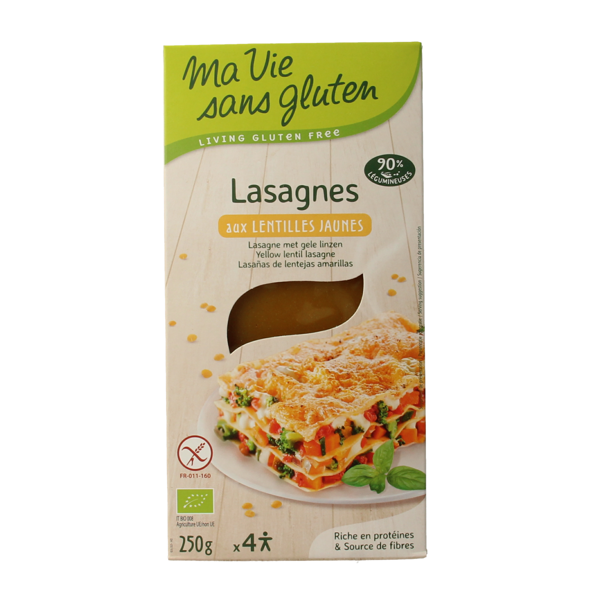 Ma Vie Sans Lasagnebladen van gele linzen glutenvrij bio 250.00 Gram