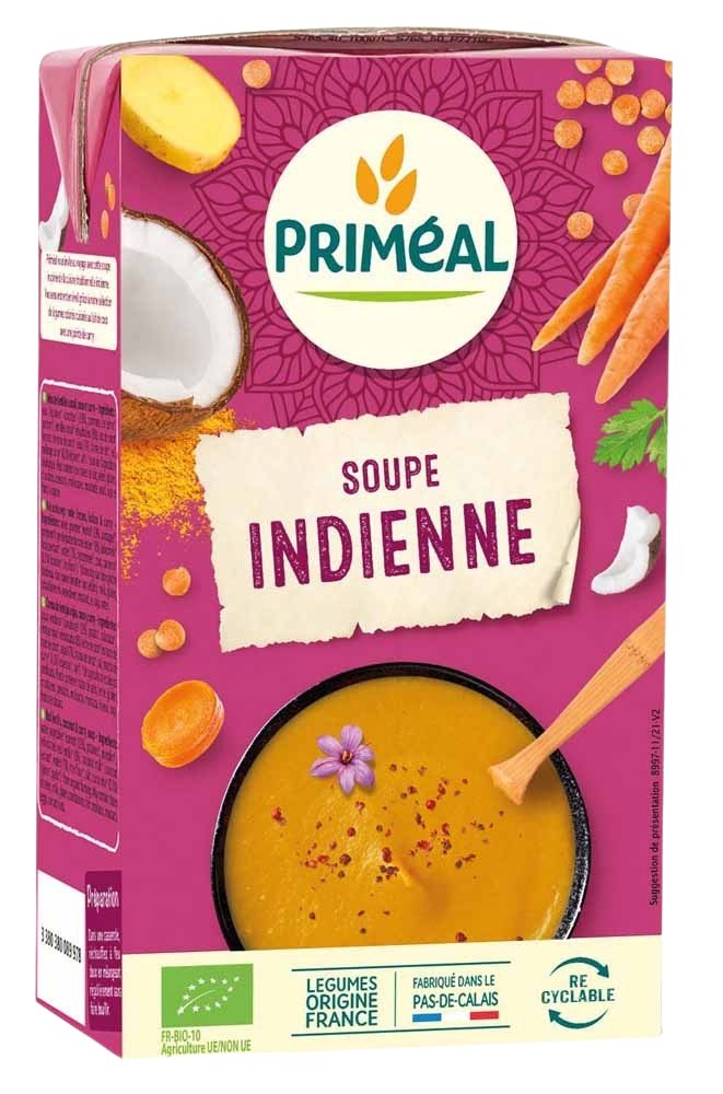 Primeal Indiase soep met rode linzen, kokos en curry bio 1.00 Liter