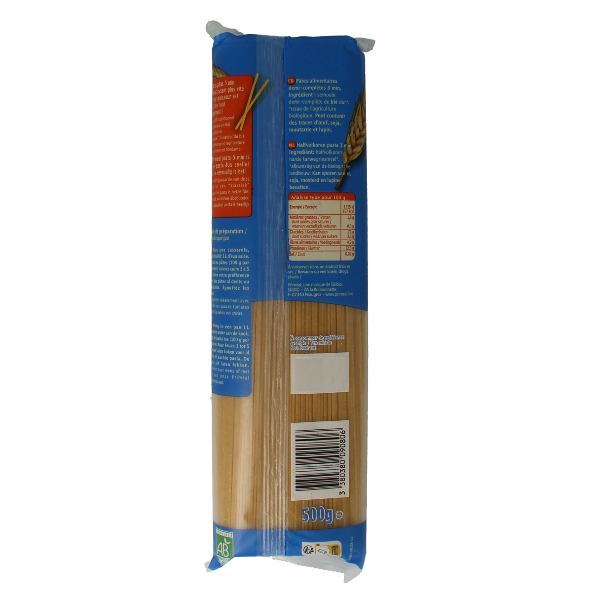 Primeal Spaghetti halfvolkoren snelkokend bio 500.00 Gram