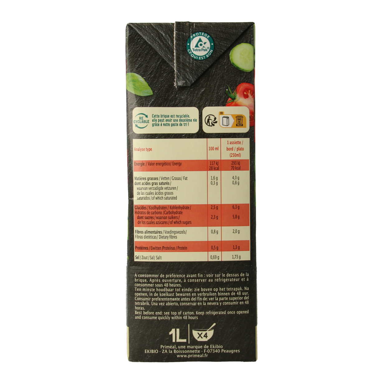 Primeal Gaspacho tomaat komkommer bio 1.00 Liter