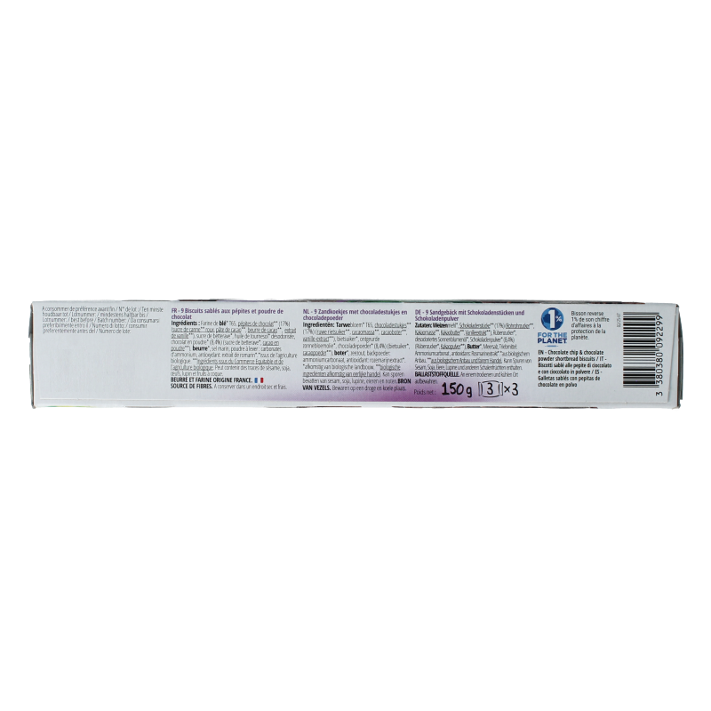 Bisson Chocolade zandkoekjes met stukjes chocola bio 150 Gram