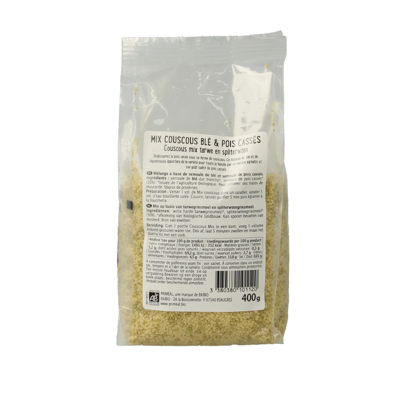 Primeal Couscous tarwe spliterwten bio 400 Gram