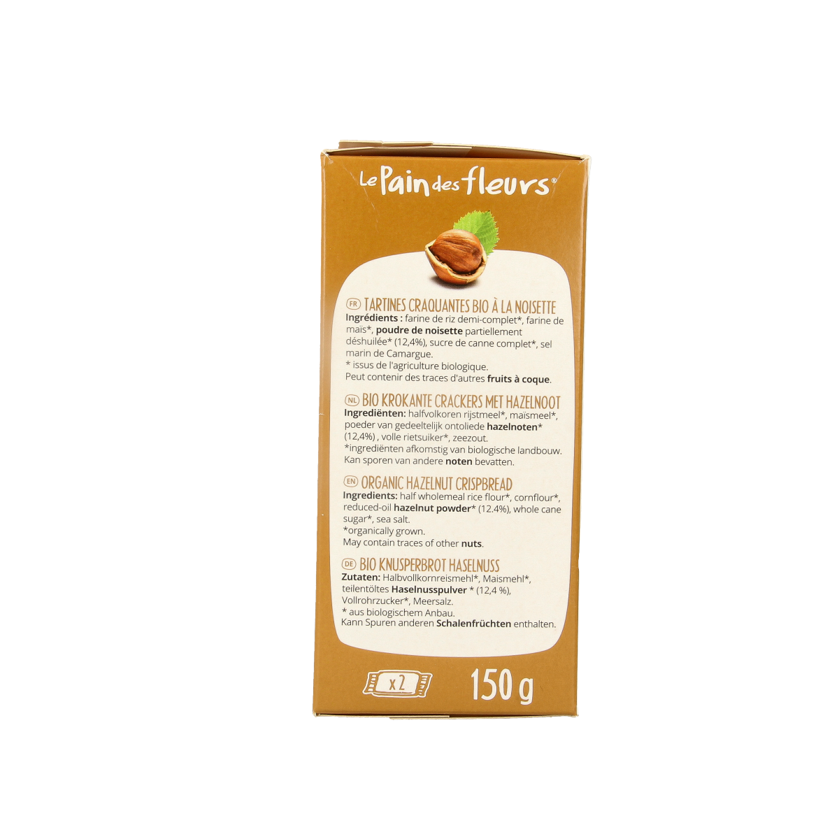 Pain Des Fleurs Krokante crackers hazelnoot glutenvrij bio 150.00 Gram