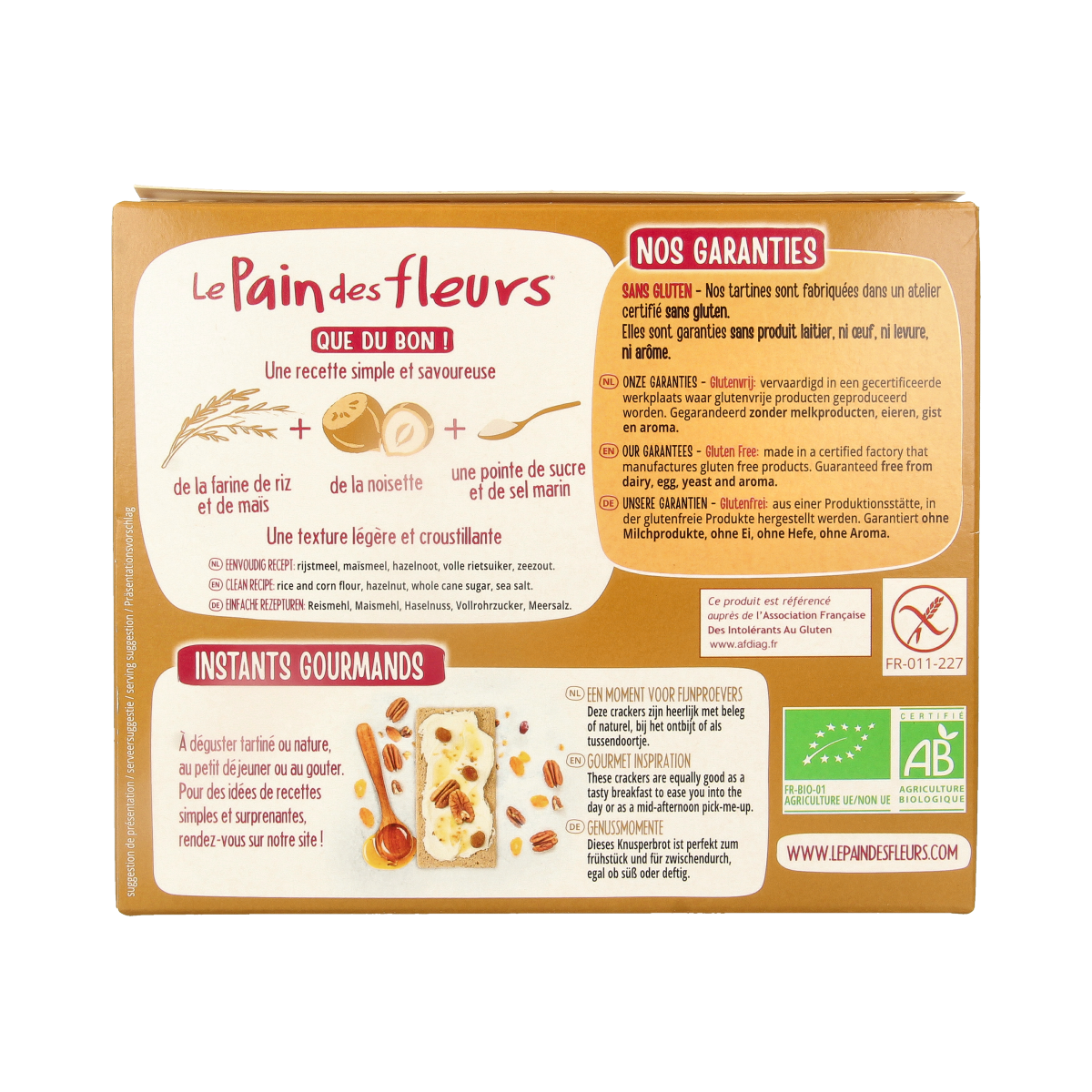Pain Des Fleurs Krokante crackers hazelnoot glutenvrij bio 150.00 Gram