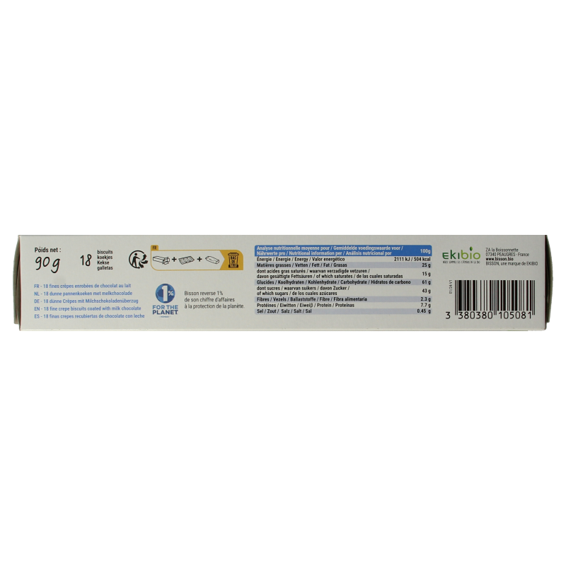 Bisson Krokante wafelrolletjes met melkchocolade bio 90 Gram