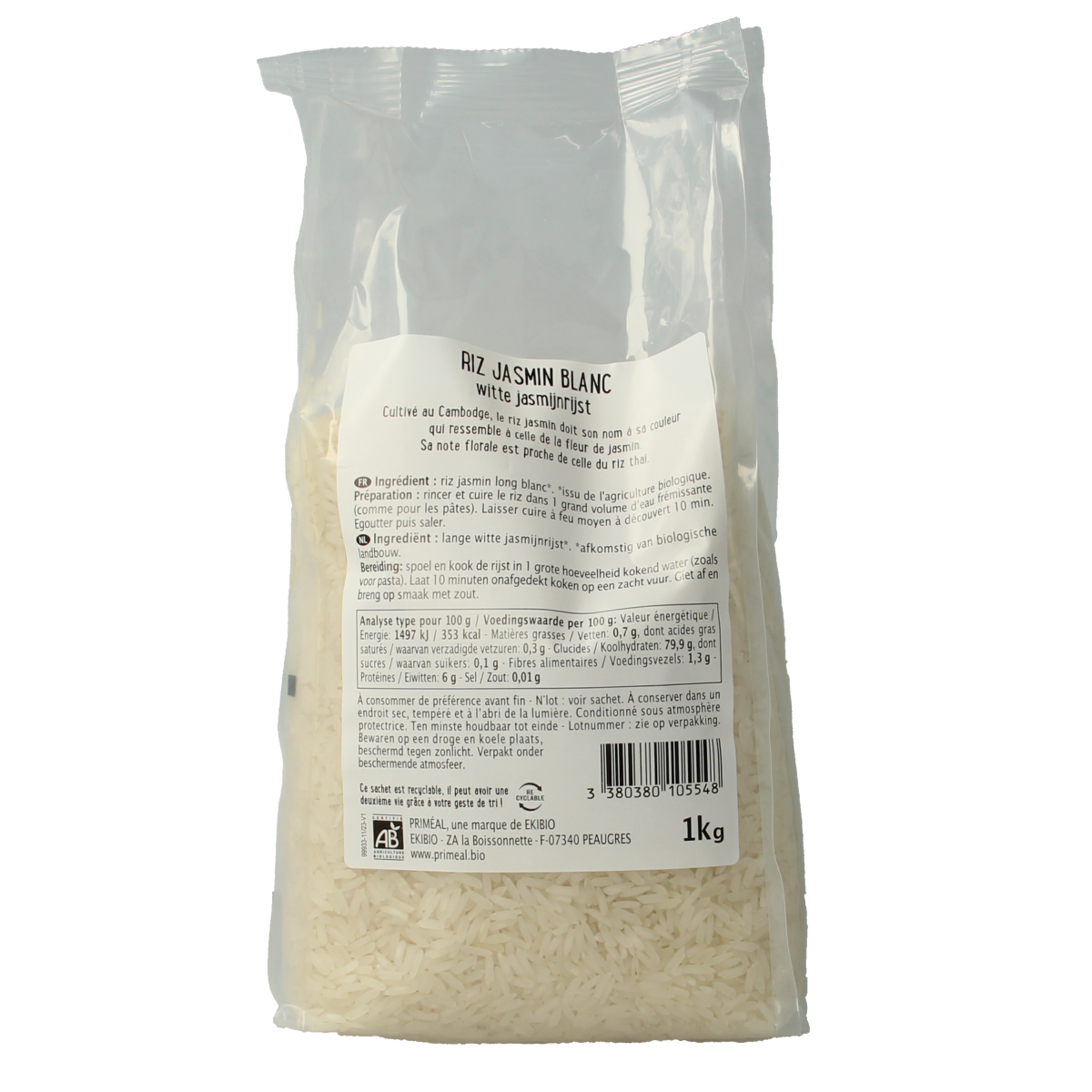 Primeal Witte jasmijnrijst bio 1.00 Kilogram