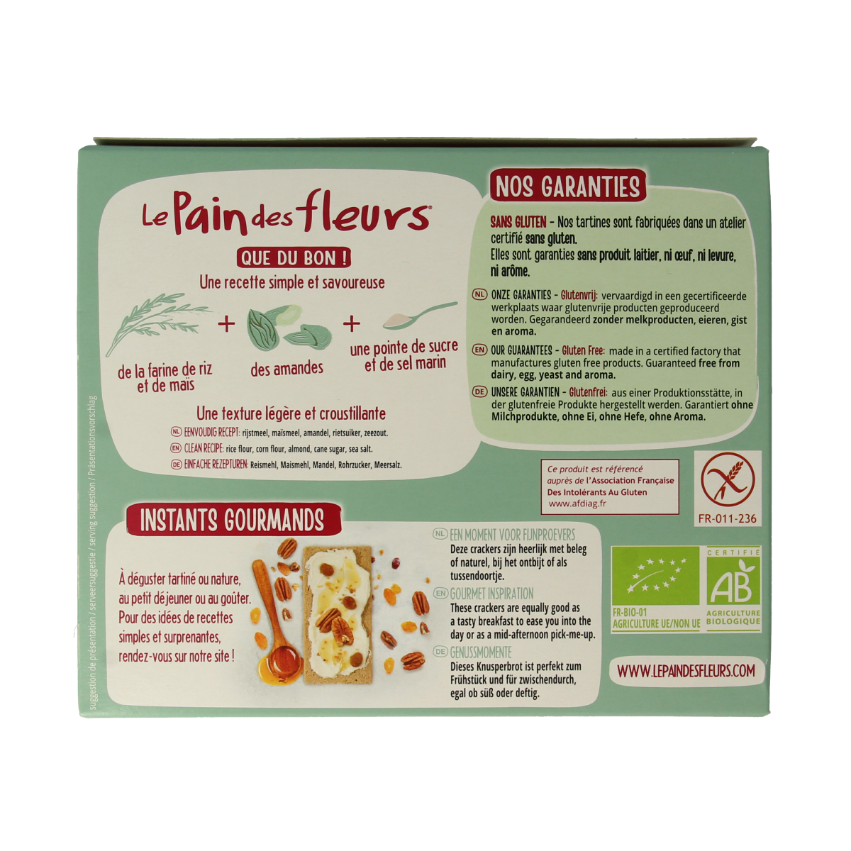 Pain Des Fleurs Krokante crackers amandel glutenvrij bio  150.00 Gram