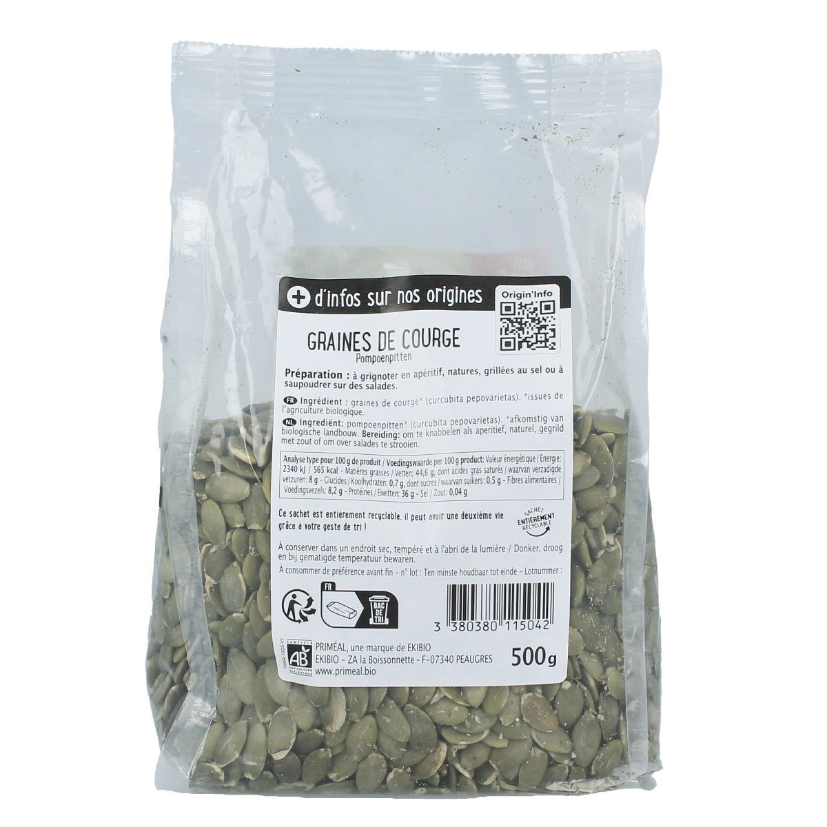 Primeal Pompoenpitten bio 500.00 Gram