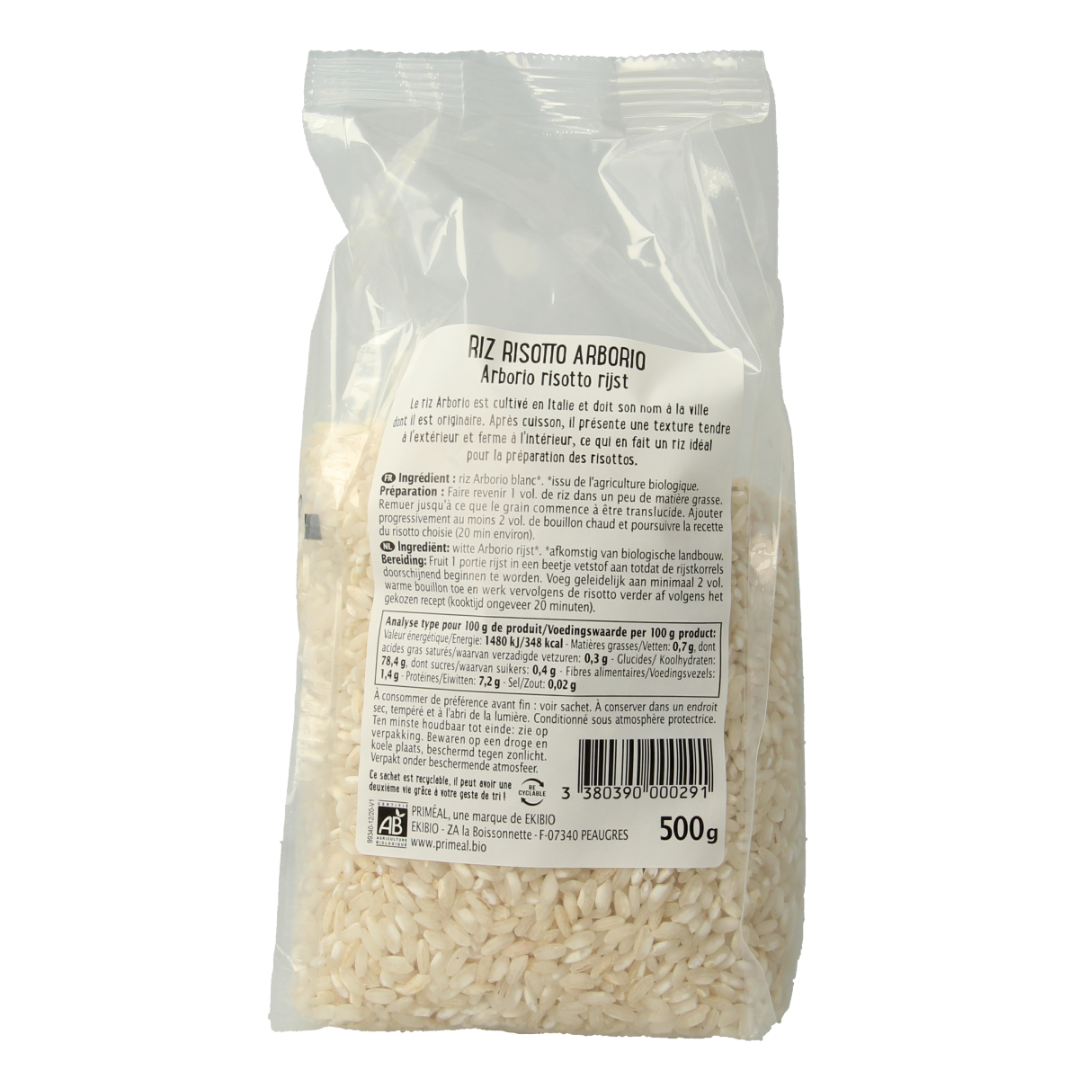 Primeal Witte risotto rijst Arborio bio 500.00 Gram