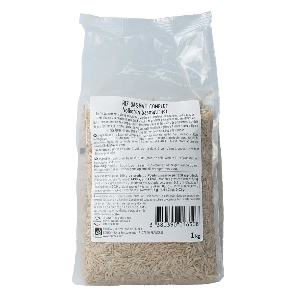 Primeal Volkoren basmati rijst bio 1.00 Kilogram