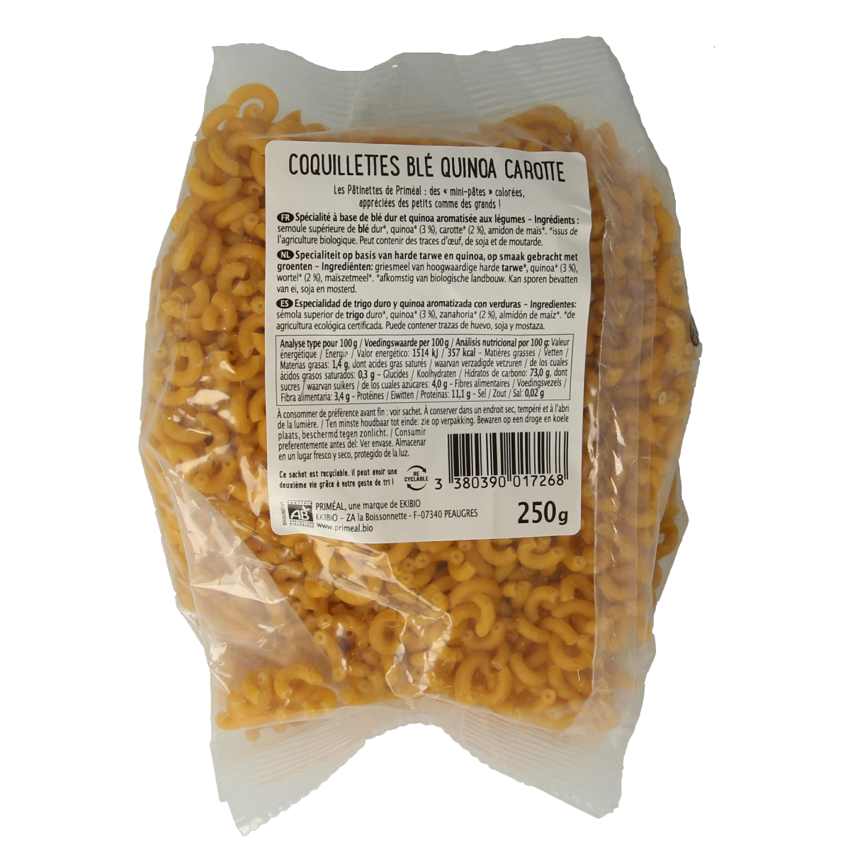 Primeal Hoorntjes tarwe quinoa wortel bio 250.00 Gram
