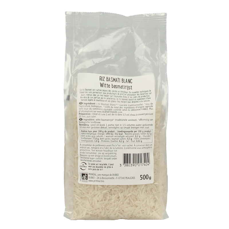 Primeal Witte basmati rijst bio 500 Gram