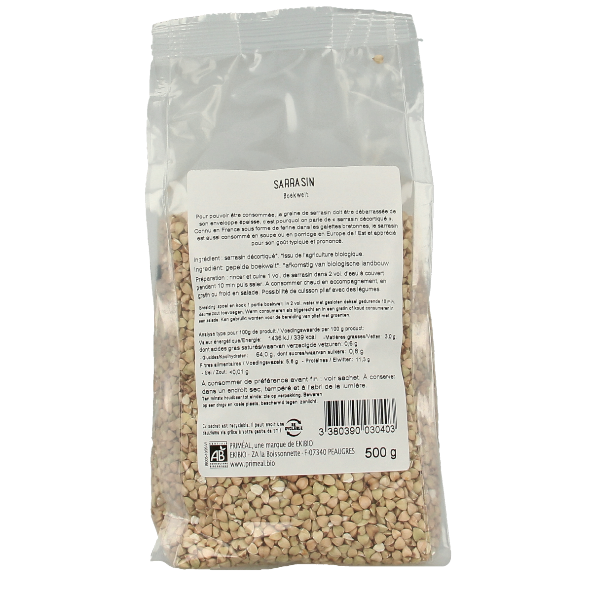 Primeal Sarrasin boekweit bio 500.00 Gram
