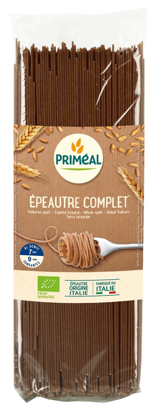Primeal Spelt spaghetti volkoren bio  500.00 Gram
