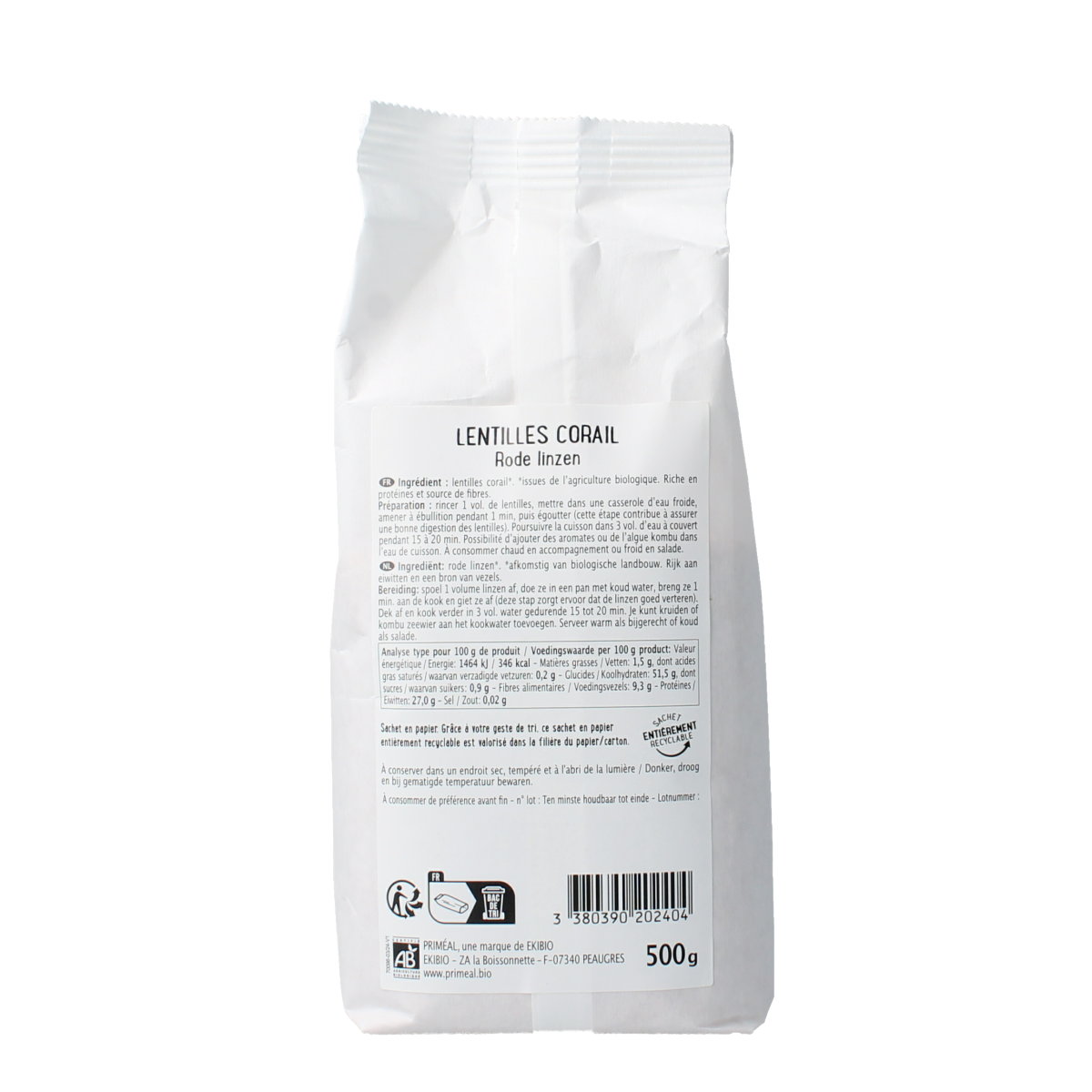 Primeal Linzen rood bio 500.00 Gram