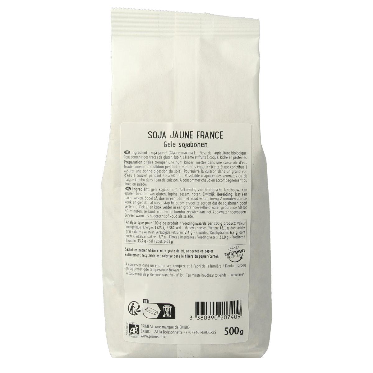 Primeal Sojabonen geel bio 500.00 Gram