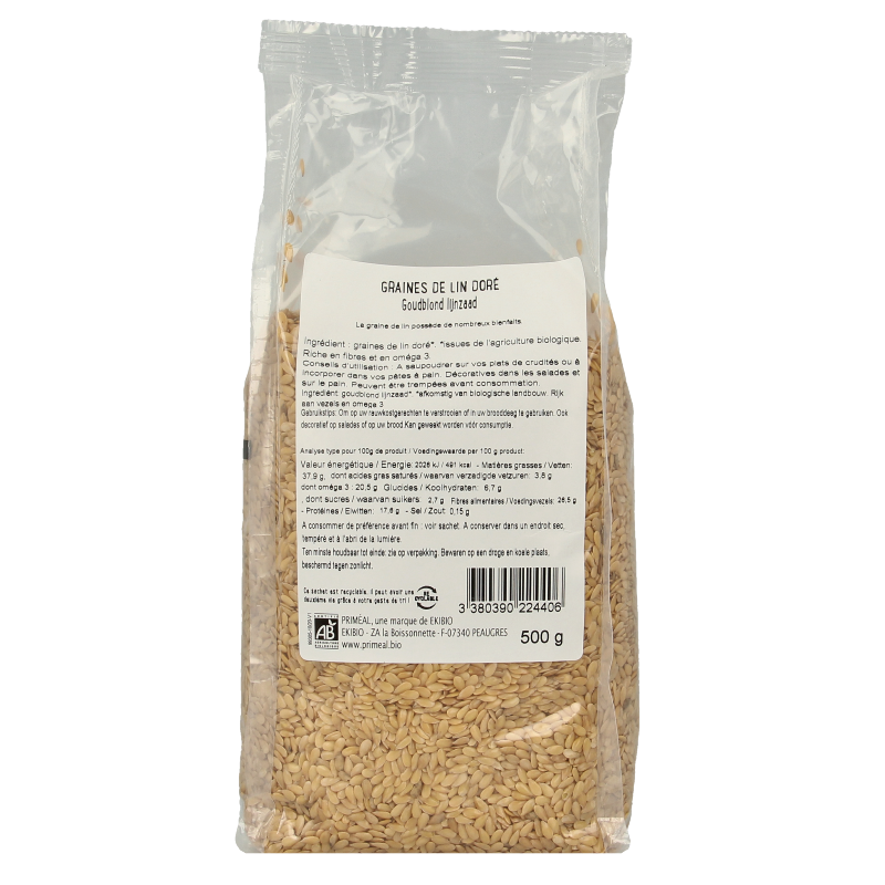 Primeal Lijnzaad goudblond bio 500 Gram