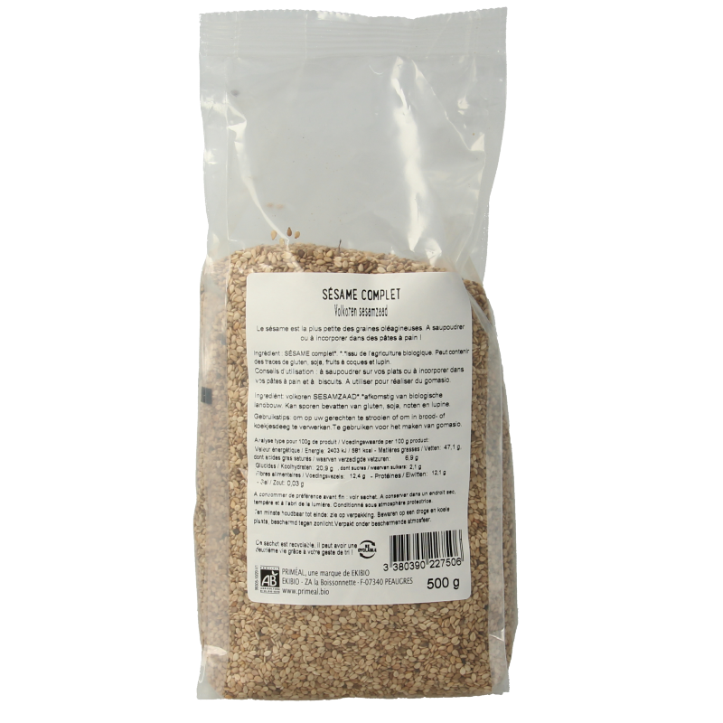 Primeal Volkoren sesamzaad bio 500 Gram
