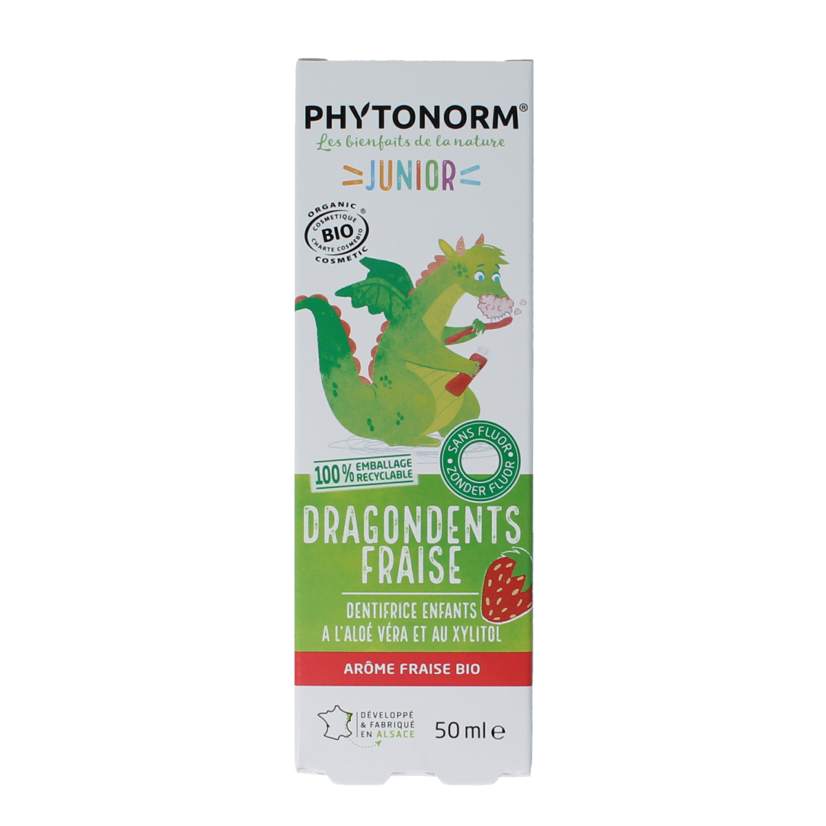 Phytonorm Dragondent tandpasta kind aardbei 50.00 Milliliter