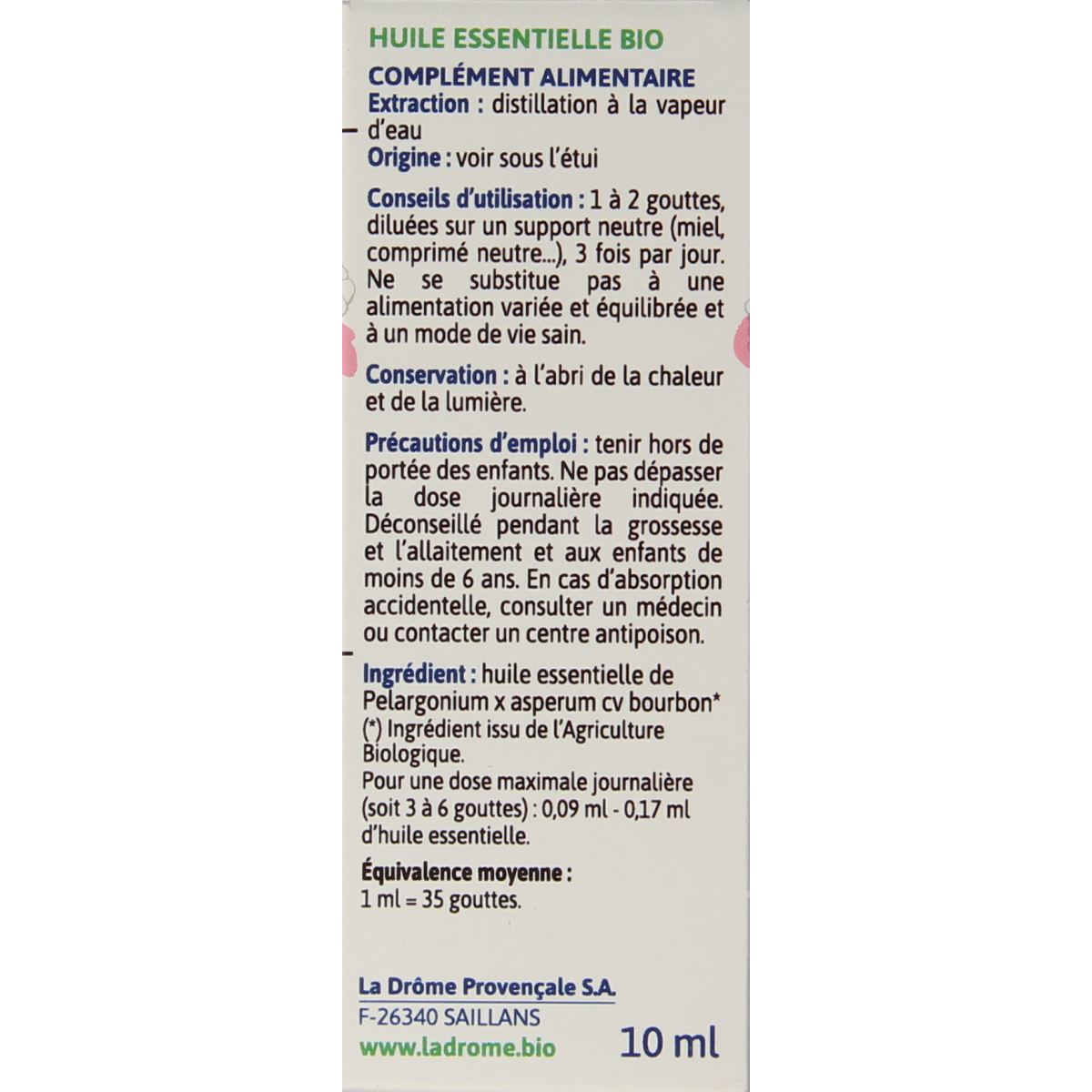 Ladrome Roos geranium olie bio 10.00 Milliliter